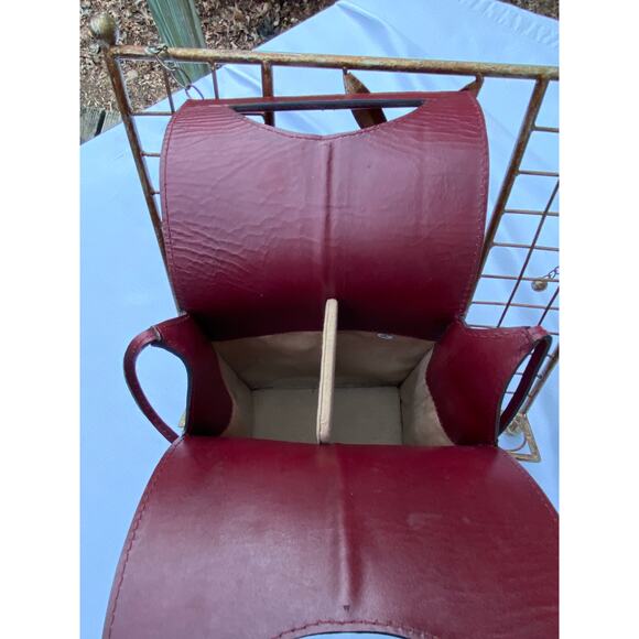 Luxury Oxblood Brown Leather Double Wine Bottle Carrier 15 inches tall EUC - Picture 8 of 12